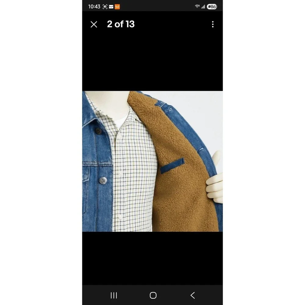 Men's Jacket Faux Shearling Lined Denim Trucker Jacket - Goodfellow & Co Blue XL